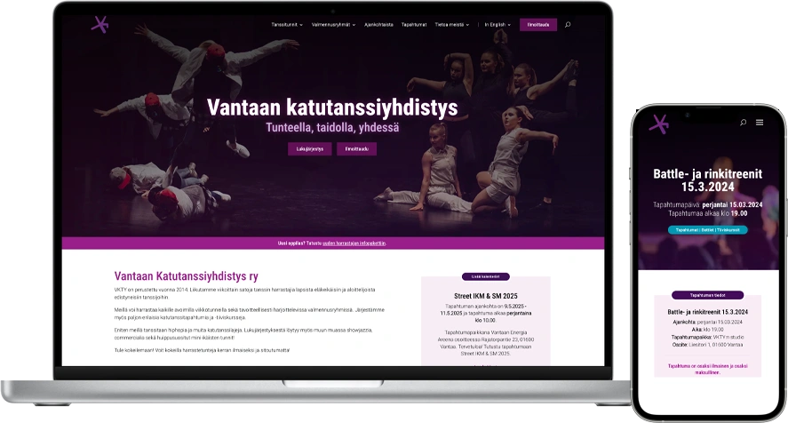Pixelwork - Referenssi - Vantaan Katutanssi (kotisivut)